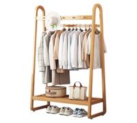 Double Coat Rack, Freestanding Garment Rack, with 2 Hanging Rod and 5 Hooks Hall Tree, Coat Stand Rack 100 x 39 x 160 cm, Bamboo Clothes Rails for Entryway Bedroom Living Room (Wood Color)