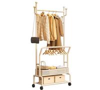 Double Coat Rack with Wheels Metal Free-Standing Clothes Hanger Multi-Functional Storage Shelf Sturdy & Stylish (White 100cm/39.4in)