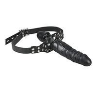 Double-Cock Lockable Realistic Penis Gag, Mouth Gag with Adjustable Leather Strap, SM Dildo Gag(Long & Short)