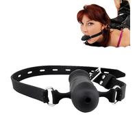 Double-Cock Silicone Gag with Adjustable Strap, Dual-Length Dildo and Ball Gag for Couples & Beginners BDSM