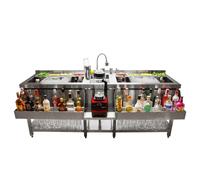 Double Cocktail Bar Station 360° Swivel Mixer Tap Stainless Steel Insulated Ice Well Professional Glass Refresher Workstation Sink Double Speed Rail Free Boston Cocktail Shaker + 8 x Gastro Pots