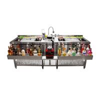 Double Cocktail Bar Station 360°C Swivel Mixer Tap Stainless Steel Insulated Ice Well Professional Glass Rinser Workstation Sink Double Speed Rail FREE Boston Cocktail Shaker + 8 x Gastro Pots Silver