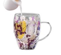 Double Coffee Cup, Double Wall Glass Cup, Glass Mug with Dry Flowers 350 ml - Heat Resistant Cups for Hot and Cold Drinks, Tea, Chocolate