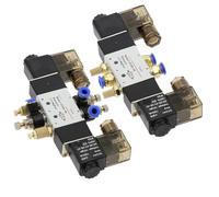 Double Coil 4V220-08 Air Pneumatic Solenoid Valve 5 Way 2 Position 1/4" 1/8" DC12V DC24V AC110V AC220V with Fittings Muffler(PC6mm Fittings,AC 110V)
