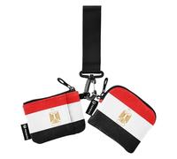 Double Coin Purse Credit Card Holder Wallet Small Portable Coin Holder Coin Purse With Zipper Pocket For Men Women 2 Packs, Egyptian Flag Red and Black, 4.13"(L) x 3.5"(W), Travel Accessories