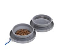 Double Collapsible Pet Bowl - 400ml Dish For Food Treats Water Foldable Portable Travelling Car Long Journey Walks Hikes With Clip - Blue Grey Random Colour