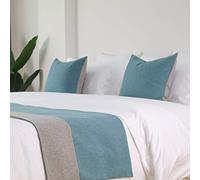 Double Color Bed Runner - Luxurious Minimalist Cotton Linen Bed Scarf with Grey Patchwork, Decorative Hotel Bed End Throw Matching Cushion Covers for Hotel B&B Wedding Bedroom (48x180cm)