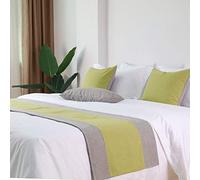 Double Color Bed Runner - Luxurious Minimalist Cotton Linen Bed Scarf with Grey Patchwork, Decorative Hotel Bed End Throw Matching Cushion Covers for Hotel B&B Wedding Bedroom (48x180cm)