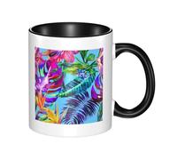 Double Color Ceramic Mug - 11oz Funny 3D Pink Flower Tropical Plant Pattern Coffee & Tea Cup, Cute Cups for Men Women