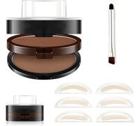 Double-Color Eyebrow Stamp Kit, Lazy Eyebrow Stamp Powder, 3-in-1 Brow Powder with 3 Interchangeable Stencils, Waterproof & Sweat-Proof, Natural Matte Finish，02#