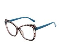 Double Color Men Women Cat Eye Eyeglass Frames,Leopard blue