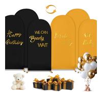 Double Color Wedding Arch Cover Set of 3 7.2ft 6.6ft 6ft Spandex Fitted Stretchy Arch Stand Covers with Party Sign Round Top Backdrop Cover for Wedding Birthday Party Bridal Baby Shower (Black+Gold)