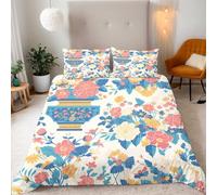 Double Colorful And Lush Flowers Bedding Set Ultra-Soft Microfiber Duvet Cover Set 3Pcs - 200x200cm + 2 Pillowcases 50x75cm-Nature And Art 3D Printed Design with Zip Closure & Corner Ties