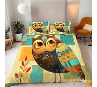 Double Colorful Cartoon Owl-L Bedding Set Ultra-Soft Microfiber Duvet Cover Set 3Pcs - 200x200cm + 2 Pillowcases 50x75cm-Modern Art 3D Printed Design with Zip Closure & Corner Ties
