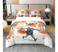 Double Comforter Cover Cartoon Fox Policeman 100% Cotton Bedding Set Police Car Duvet Cover for Bedroom Gifts Autumn Maple Leaves Bedding Set 3 PCS,Comforter Not Included