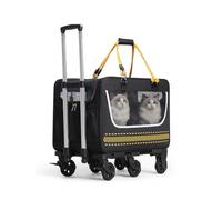 Double Compartment Cat Carrier with 6 Wheels & Removable Divider Up to 20kg | 10cm All-Terrain Wheels, Shock Absorption, Dual Brakes, Dual Openings, 2 Safety Leashes, 2 Washable Cushions