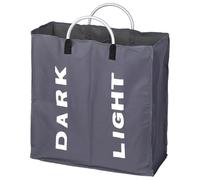 Double Compartment Laundry Basket with Handles | Collapsible Divided Clothes Hamper for Dark and Light Washing | Large Slim Portable Laundry Storage Bag for Home Bedroom Dorm Dark Grey