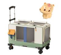 Double Compartment Pet Cage, Cat Box With Wheels, Can Accommodate 2 Cats, Equipped With Ceramic Food Bowl, Suitable for Aircraft Camping and Outdoor Use (Green,One Size)