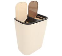 Double Compartment Trash Can with Lid, PP Press Top for Bathroom Office | Wet and Dry Separation, Large Capacity, Single Press Operation, Khaki Finish, Versatile Use