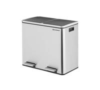 SONGMICS Recycling Bin, Double Trash Can, 2 x 24L, with 2 Compartments, Soft-Close Lids, Pedals, Plastic Inner Buckets and Carry Handles, Silver LTB48NL