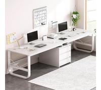 Double Computer Desk with Drawers - Extra Long Storage Cabinet & Shelf for Home Office 2-Person Writing & Study Station Modern DesignWorkstation