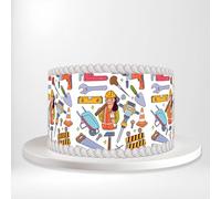 Double Construction Worker Girl Tools Equipment DIY Wrap Around Print A4 Edible Paper Icing Sheet Cake Topper Side Ribbon Border Decor for Personalised Themed Decorations