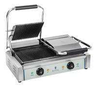 Double Contact Grill Ribbed 2 x 1,800 W - Contact Grills by Royal Catering Silver