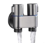 Double Control Angle Valve for Toilet & Bidet Sprayer, G1/2 Inch Two-Way Brass Filling Valve with Metal Handle, Wall-Mounted Washing for (Gray)