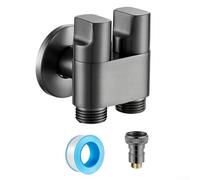 Double Control Angle Valve for Toilet, Bidet & Washing Machine - G1/2" (20mm) Dual Outlet Brass-Alloy Triangle Valve with Metal Han(Gray)