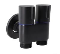 Double Control Angle Valve G1/2, 1 In 2 Out Alloy Stopcock for Washing Machine, Toilet Bidet Sprayer, Kitchen Sink & Shower, Wall Mount Water Diverter Valve (Gray)(Black)