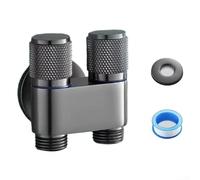 Double Control Angle Valve, G1/2 1 In 2 Out Double Control Washing Machine Faucet Valve Toilet Triangle Valve for Bathroom, Garden(Gray)