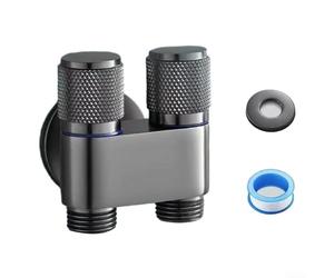 Double Control Angle Valve, G1/2 1 In 2 Out Double Control Washing Machine Faucet Valve Toilet Triangle Valve for Bathroom, Garden(Gray)