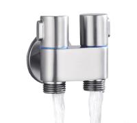 Double Control Angle Valve G1/2 Dual Outlet for Washing Machine Toilet Silver Alloy Shut Off(Silver)