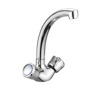 Double Control Chrome Washbasin Tap with High Curved Spout for Hot/Cold Water