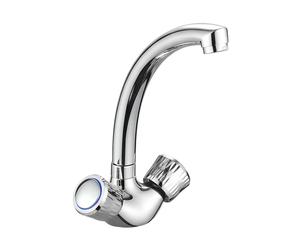 Double Control Chrome Washbasin Tap with High Curved Spout for Hot/Cold Water