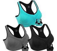 Double Couple Women Racerback Sports Bras for Women High Impact Workout Yoga Gym Fitness Bra, Black+blue+grey, L