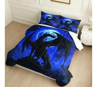 Double Coverless Duvet 200 x 200 cm Moon Dragon 3 Piece 7.5 Tog Down Alternative Comforter Set black with 2 Pillowcases, Machine Washable