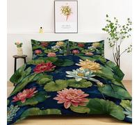 Double Coverless Duvet 200 x 200 cm, Natural Landscape Water LilyCoverless Quilt Comforter with Pillowcase - Hypoallergenic Reversible Bedding All Season Quilt Girls Boys - Machine Washable - Green