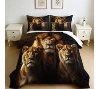 Double Coverless Duvet 200 x 200 cm Starry Sky Lion 3 Piece 7.5 Tog Down Alternative Comforter Set brown with 2 Pillowcases, Machine Washable