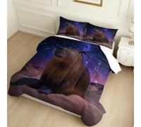 Double Coverless Duvet 7.5 Tog Capybara in the Starry Sky Soft Warm Microfibre Comforter Set Purple with 2 Pillowcases, All Season Machine Washable Quilt 200 x 200 cm