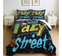 Double Coverless Duvet 7.5 Tog Graffiti Art Close-up Soft Warm Microfibre Comforter Set blue with 2 Pillowcases, All Season Machine Washable Quilt 200 x 200 cm