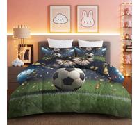 Double Coverless Duvet Exquisite Stripes Football, Reversible Multicolour Printed Quilt for All Seasons - Soft Machine Washable Bedding Comforter Set with 2 Pillowcases, 135 x 200 cm