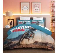 Double Coverless Duvet Realistic Lettering Adventure Mountain Bike, Reversible Multicolour Printed Quilt for All Seasons - Soft Machine Washable Bedding Comforter Set with 2 Pillowcases, 260 x 220 cm