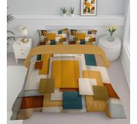 Double Coverless Duvet, Reversible Coverless Duvet Geometric Color Blocks Washable Quilt Modern Abstract Lightweight Down Alternative Comforter Bed Set with Pillowcases for All Season, Mustard Yellow