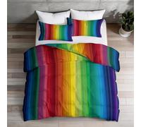 Double Coverless Duvet Set 4.5 Tog Down Alternative Comforter with 2 Shams, Modern Fashion Gradient Rainbow Stripes Bedding Quilt Sets for All Seasons, Machine Washable, 200 x 200 cm, Multicoloured