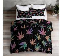 Double Coverless Duvet Set 7.5 Tog, Minimalist Retro Plant Hemp Leaf Polka Dot Black Reversible Comforter, Machine Washable, All-Season Bedding for Boys' and Girls' Room, 200 x 200 cm