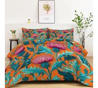 Double Coverless Duvet Set 7.5 Tog, William Morris Flowers Leaves Pattern Bed Bedding Comforter Duvets Sets for All Seasons, Machine Washable 200 x 200 cm, Orange