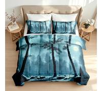 Double Coverless Duvet Set Snow Forest Bed Cover Bedding Duvets Sets The Moon Natural Scenery Reversible Quilt Set All Season, Lightweight Washable Comforter with 2 Pillowcases 1q265