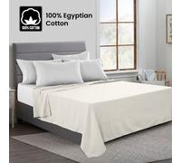 (Double, Cream) 100% Egyptian Luxury Cotton Flat Bed Sheets Single Double King Size UK