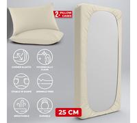 (Double, Cream) 3 Piece Fitted Sheet Set Bed Sheets & Pillowcases